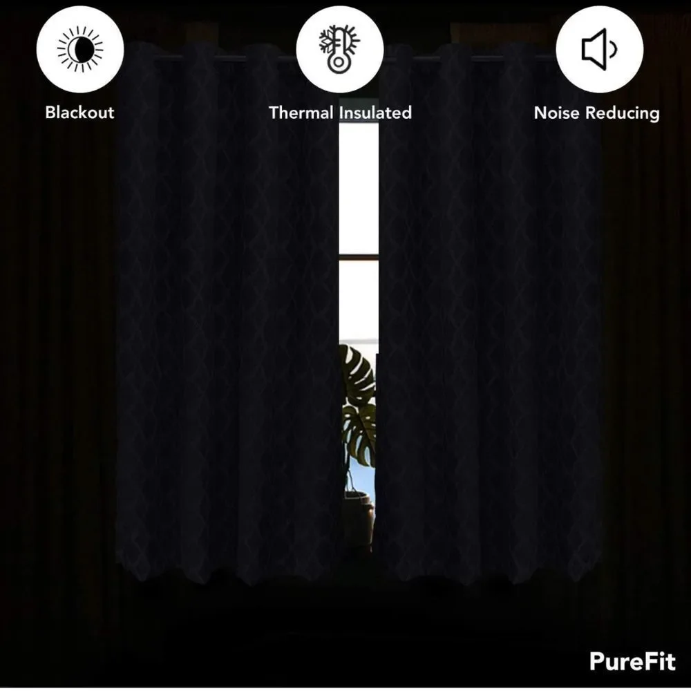 PureFit Jacquard Blackout ,52 x 63 inches Long, Set of 2 Grommet Curtain…